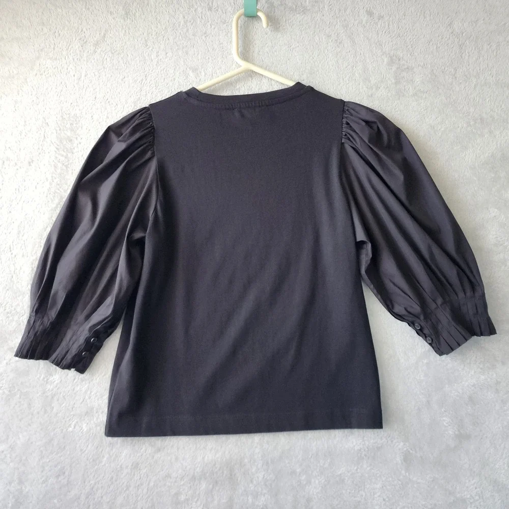 Madewell Top Womens Size XXS Puff Sleeve Tee Black Cotton Crewneck NWT